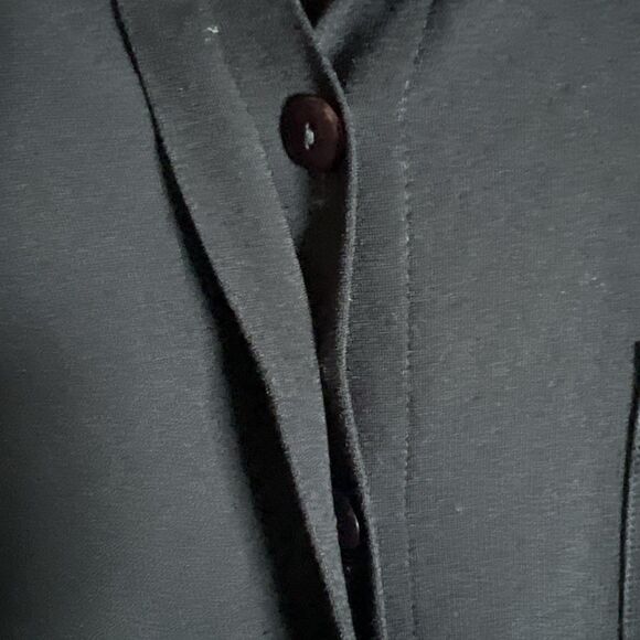 DANA BUCHMAN Button Down Black Dress Size 12 Satin Like Collar Cuffs Bottom Hem - Picture 8 of 14